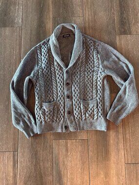 Bonobos men's shawl collar fisherman cable knit gray cardigan size XL Slim